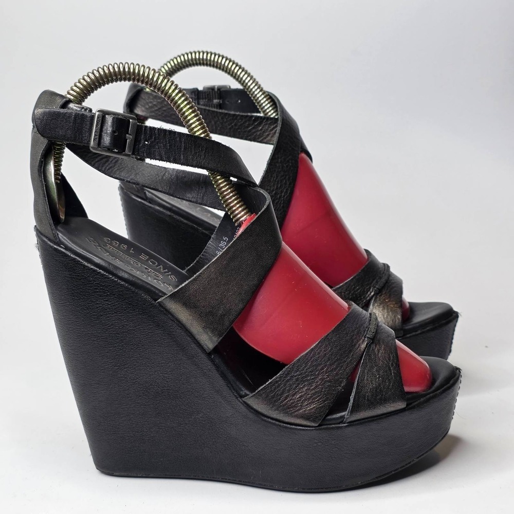 Kork-Ease Gracen Sandals Women's 6 Metallic Black Leather Buckle Platform Wedge - Picture 10 of 16